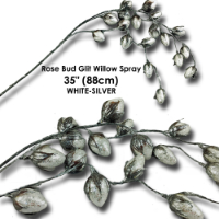 Rose Bud Glit Willow Spray 35" WHITE-SILVER