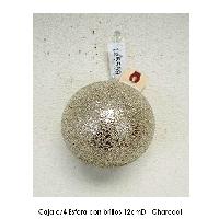 Caja 4 Esfera con brillos 12cmH - Charcoal
