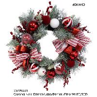 Corona NAV Esferas/Lazo/Berries /Pino WHITE/RED - 60cmD