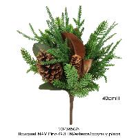 Bouquet NAV Pino GREEN/esferas/bayas y piñas - 40cmH