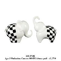 Jgo 2 Elefantes Ceram WHITE/chess patt - 6"/7"H