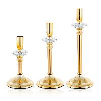 Jgo 3 Candelabro Metal/Cristal GOLD - D3.9"H7/9.4/11.4"