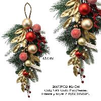 Colg NAV Gota Pino/Berries/Esferas y hojas RED/GOLD/GRN- 61cmL