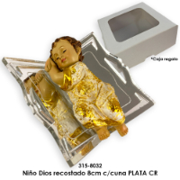 Niño Dios recostado 8cm c/cuna PLATA CR