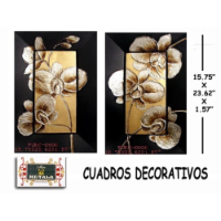 Cuadro Marco Negro c/Flores Oro - 40x60x4cm (Set de 2)