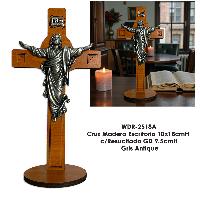 Cruz Madera Escritorio 10x18cmH c/Resucitado GD 9.5cmH - Gris Antique