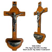 Pila Agua Bendita Crucifijo 10x21.5cmH fig metal 7.5x8.5cmH - Gris Antique