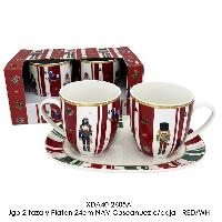 Jgo 2 taza y Platon 24cm NAV Cascanuez c/caja - RED/WH