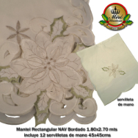 Mantel NAV Bordado 1.8x2.7 mts c/12 servill 45x45cm