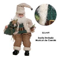 Santa Musical Sentado - 66cmH - NAT/GREEN